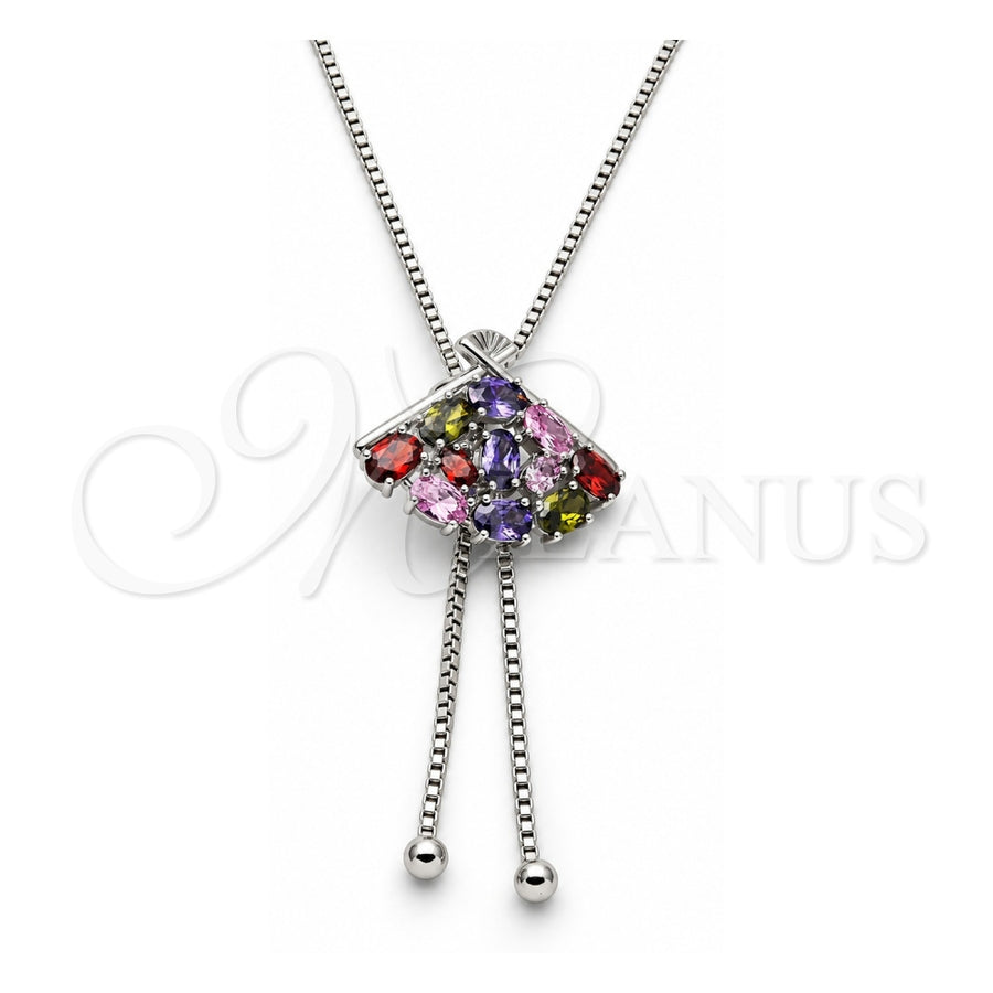 White Gold Filled Pendant Necklace, with Multicolor Cubic Zirconia, Polished, Rhodium Finish, 04.313.0002.1.40 (02 MM Thickness, 40 Inches Length)