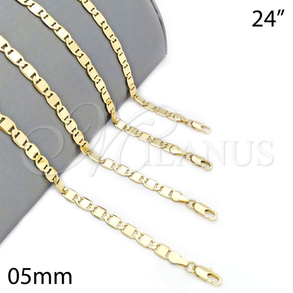 Oro Laminado Basic Necklace, Gold Filled Style Polished, Golden Finish, 04.63.1335.24 (100 Gauge, 05 MM Thickness, 24 Inches Length)