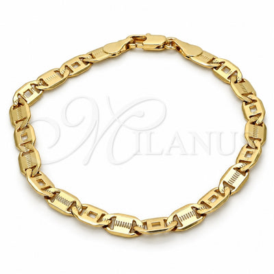 Oro Laminado Basic Bracelet, Gold Filled Style Pave Mariner Design, Polished, Golden Finish, 04.63.1339.08 (100 Gauge, 05 MM Thickness, 8 Inches Length)