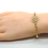 Oro Laminado Fancy Bracelet, Gold Filled Style Expandable Bead and Crown Design, with White Cubic Zirconia, Polished, Golden Finish, 03.207.0074.07 (04 MM Thickness, 7 Inches Length)