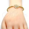 Oro Laminado Fancy Bracelet, Gold Filled Style Expandable Bead and Crown Design, with White Cubic Zirconia, Polished, Golden Finish, 03.207.0074.07 (04 MM Thickness, 7 Inches Length)