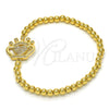 Oro Laminado Fancy Bracelet, Gold Filled Style Expandable Bead and Crown Design, with White Cubic Zirconia, Polished, Golden Finish, 03.207.0074.07 (04 MM Thickness, 7 Inches Length)