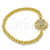 Oro Laminado Fancy Bracelet, Gold Filled Style Expandable Bead and Crown Design, with White Cubic Zirconia, Polished, Golden Finish, 03.207.0074.07 (04 MM Thickness, 7 Inches Length)
