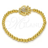 Oro Laminado Fancy Bracelet, Gold Filled Style Expandable Bead and Crown Design, with White Cubic Zirconia, Polished, Golden Finish, 03.207.0074.07 (04 MM Thickness, 7 Inches Length)
