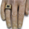 Oro Laminado Mens Ring, Gold Filled Style with Black Cubic Zirconia and White Micro Pave, Polished, Golden Finish, 01.266.0014.11 (Size 11)