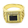 Oro Laminado Mens Ring, Gold Filled Style with Black Cubic Zirconia and White Micro Pave, Polished, Golden Finish, 01.266.0014.11 (Size 11)