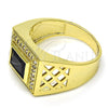 Oro Laminado Mens Ring, Gold Filled Style with Black Cubic Zirconia and White Micro Pave, Polished, Golden Finish, 01.266.0014.11 (Size 11)