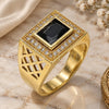 Oro Laminado Mens Ring, Gold Filled Style with Black Cubic Zirconia and White Micro Pave, Polished, Golden Finish, 01.266.0014.11 (Size 11)