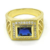 Oro Laminado Mens Ring, Gold Filled Style with Sapphire Blue Cubic Zirconia and White Crystal, Polished, Golden Finish, 01.266.0014.2.11 (Size 11)