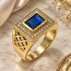 Oro Laminado Mens Ring, Gold Filled Style with Sapphire Blue Cubic Zirconia and White Crystal, Polished, Golden Finish, 01.266.0014.2.11 (Size 11)