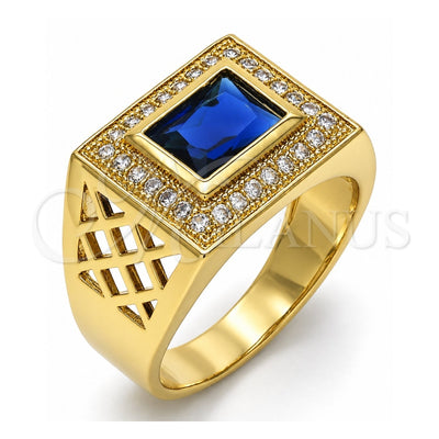 Oro Laminado Mens Ring, Gold Filled Style with Sapphire Blue Cubic Zirconia and White Micro Pave, Polished, Golden Finish, 01.266.0014.2.12 (Size 12)