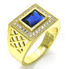 Oro Laminado Mens Ring, Gold Filled Style with Sapphire Blue Cubic Zirconia and White Micro Pave, Polished, Golden Finish, 01.266.0014.2.12 (Size 12)