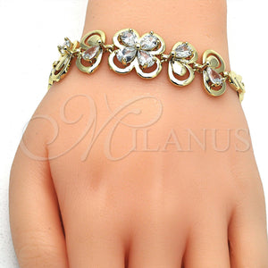 Gold Filled Bracelet — Fancy Bracelet Flower and Leaf Design with White — main product view — SKU 117942 | Oro Laminado brazalete — elegante Bracelet flor and Leaf diseño with blanco — SKU 117942