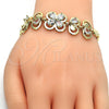 Oro Laminado Fancy Bracelet, Gold Filled Style Flower and Leaf Design, with White Cubic Zirconia, Polished, Golden Finish, 03.266.0022.1.07 (07 MM Thickness, 7 Inches Length)