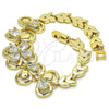 Oro Laminado Fancy Bracelet, Gold Filled Style Flower and Leaf Design, with White Cubic Zirconia, Polished, Golden Finish, 03.266.0022.1.07 (07 MM Thickness, 7 Inches Length)