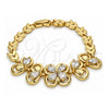 Oro Laminado Fancy Bracelet, Gold Filled Style Flower and Leaf Design, with White Cubic Zirconia, Polished, Golden Finish, 03.266.0022.1.07 (07 MM Thickness, 7 Inches Length)