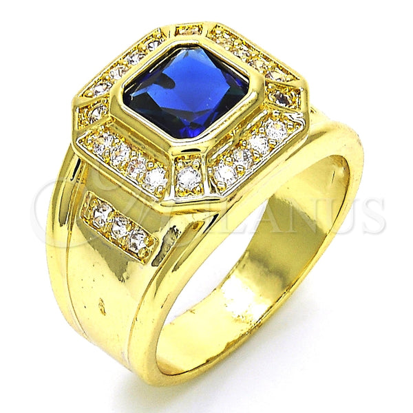 Oro Laminado Mens Ring, Gold Filled Style with Sapphire Blue and White Cubic Zirconia, Polished, Golden Finish, 01.266.0015.2.12 (Size 12)