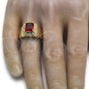 Oro Laminado Mens Ring, Gold Filled Style with Garnet and White Cubic Zirconia, Polished, Golden Finish, 01.266.0016.11 (Size 11)