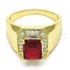 Oro Laminado Mens Ring, Gold Filled Style with Garnet and White Cubic Zirconia, Polished, Golden Finish, 01.266.0016.11 (Size 11)