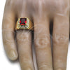 Oro Laminado Mens Ring, Gold Filled Style with Garnet and White Cubic Zirconia, Polished, Golden Finish, 01.266.0016.12 (Size 12)