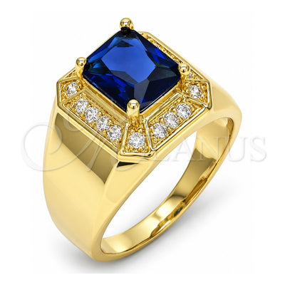 Oro Laminado Mens Ring, Gold Filled Style with Sapphire Blue and White Cubic Zirconia, Polished, Golden Finish, 01.266.0016.2.12 (Size 12)
