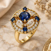 Oro Laminado Multi Stone Ring, Gold Filled Style with Sapphire Blue and White Cubic Zirconia, Polished, Golden Finish, 01.266.0017.1.07 (Size 7)