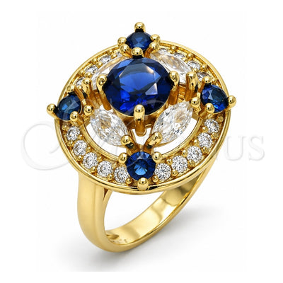 Oro Laminado Multi Stone Ring, Gold Filled Style with Sapphire Blue and White Cubic Zirconia, Polished, Golden Finish, 01.266.0017.1.07 (Size 7)