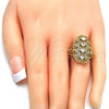 Oro Laminado Multi Stone Ring, Gold Filled Style Heart Design, with White Cubic Zirconia, Polished, Golden Finish, 01.266.0019.07 (Size 7)