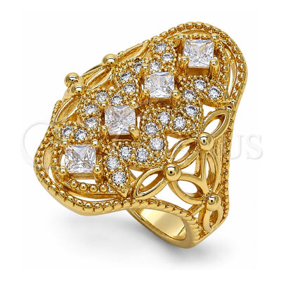 Oro Laminado Multi Stone Ring, Gold Filled Style Heart Design, with White Cubic Zirconia, Polished, Golden Finish, 01.266.0019.07 (Size 7)