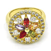 Oro Laminado Multi Stone Ring, Gold Filled Style Flower Design, with Multicolor Cubic Zirconia, Polished for wholesale, additional product view 4