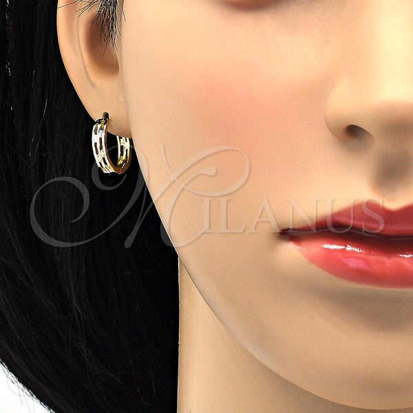 Gold Filled Hoop Earrings — Huggie Hoop Diamond Cutting Tricolor 02.26. — alternate product view — SKU 117996 | Oro Laminado aretes de aro — Huggie Hoop Diamond Cutting Tricolor 02.26. — SKU 117996