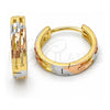 Oro Laminado Huggie Hoop, Gold Filled Style Diamond Cutting Finish, Tricolor, 02.26.0210.15