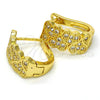 Oro Laminado Huggie Hoop, Gold Filled Style Heart Design, with White Cubic Zirconia, Polished, Golden Finish, 02.266.0001.15