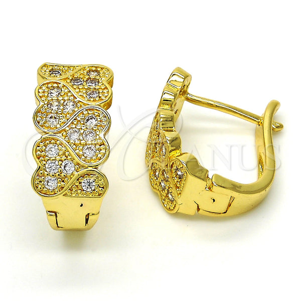 Gold Filled Hoop Earrings — Huggie Hoop Heart Design with White Cubic Zirconia — main product view — SKU 118010 | Oro Laminado aretes de aro — Huggie Hoop corazón diseño with blanco Cubic Zirconia — SKU 118010