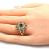 Oro Laminado Multi Stone Ring, Gold Filled Style Heart Design, with Sapphire Blue and White Cubic Zirconia, Polished, Golden Finish, 01.266.0022.07 (Size 7)