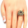 Oro Laminado Multi Stone Ring, Gold Filled Style Heart Design, with Sapphire Blue and White Cubic Zirconia, Polished, Golden Finish, 01.266.0022.07 (Size 7)