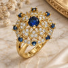 Oro Laminado Multi Stone Ring, Gold Filled Style Heart Design, with Sapphire Blue and White Cubic Zirconia, Polished, Golden Finish, 01.266.0022.07 (Size 7)
