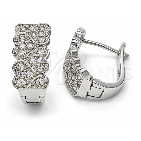White Gold Filled Huggie Hoop, Heart Design, with White Cubic Zirconia, Polished, Rhodium Finish, 02.266.0001.1.15