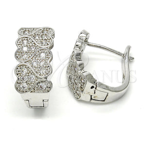 White Gold Filled Hoop Earrings — Huggie Hoop Heart Design with White Cubic Zirconia — main product view — SKU 118017 | Oro Laminado Blanco aretes de aro — Huggie Hoop corazón diseño with blanco Cubic Zirconia — SKU 118017