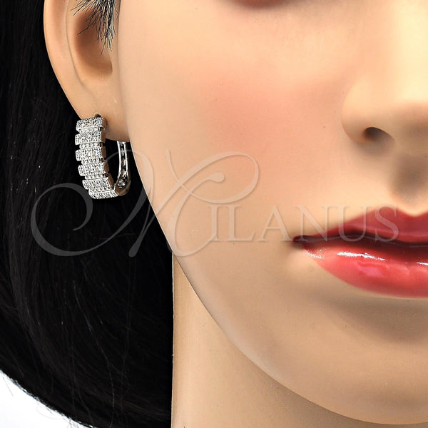 White Gold Filled Hoop Earrings — Huggie Hoop with White Cubic Zirconia Polished 02. — alternate product view — SKU 118024 | Oro Laminado Blanco aretes de aro — Huggie Hoop with blanco Cubic Zirconia pulido 02. — SKU 118024