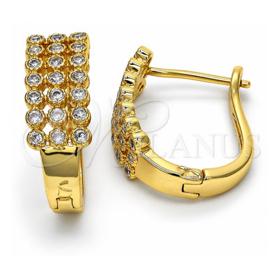 Oro Laminado Huggie Hoop, Gold Filled Style with White Micro Pave, Polished, Golden Finish, 02.266.0005.15