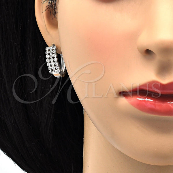 White Gold Filled Hoop Earrings — Huggie Hoop with White Cubic Zirconia Polished 02. — alternate product view — SKU 118039 | Oro Laminado Blanco aretes de aro — Huggie Hoop with blanco Cubic Zirconia pulido 02. — SKU 118039