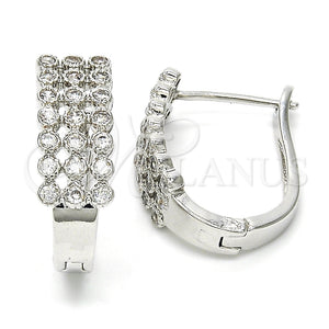 White Gold Filled Hoop Earrings — Huggie Hoop with White Cubic Zirconia Polished 02. — main product view — SKU 118039 | Oro Laminado Blanco aretes de aro — Huggie Hoop with blanco Cubic Zirconia pulido 02. — SKU 118039