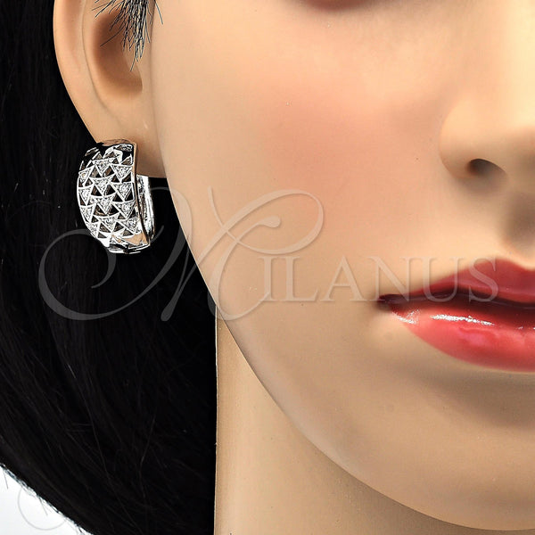 White Gold Filled Hoop Earrings — Huggie Hoop with White Cubic Zirconia Polished 02. — alternate product view — SKU 118041 | Oro Laminado Blanco aretes de aro — Huggie Hoop with blanco Cubic Zirconia pulido 02. — SKU 118041