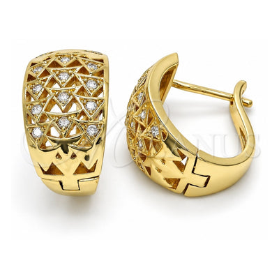 Oro Laminado Huggie Hoop, Gold Filled Style with White Cubic Zirconia, Polished, Golden Finish, 02.266.0006.1.20