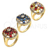 Oro Laminado Multi Stone Ring, Gold Filled Style Flower Design, with Multicolor Cubic Zirconia, Polished, Golden Finish, 01.266.0025.07 (Size 7)