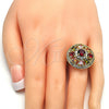 Oro Laminado Multi Stone Ring, Gold Filled Style with Multicolor and White Cubic Zirconia, Polished, Golden Finish, 01.266.0027.07 (Size 7)