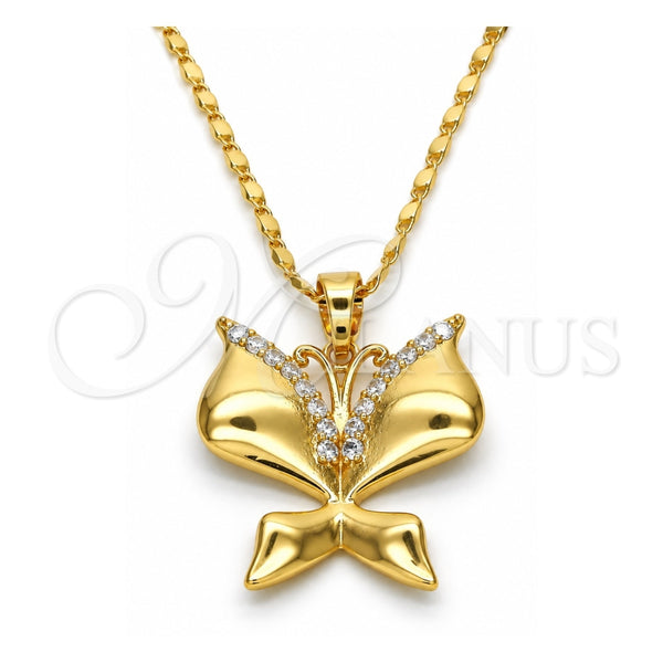 Oro Laminado Pendant Necklace, Gold Filled Style Butterfly Design, with White Cubic Zirconia, Polished, Golden Finish, 04.304.0003.18 (02 MM Thickness, 18 Inches Length)