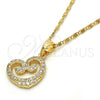 Oro Laminado Pendant Necklace, Gold Filled Style Heart Design, with White Cubic Zirconia, Polished, Golden Finish, 04.304.0006.18 (02 MM Thickness, 18 Inches Length)