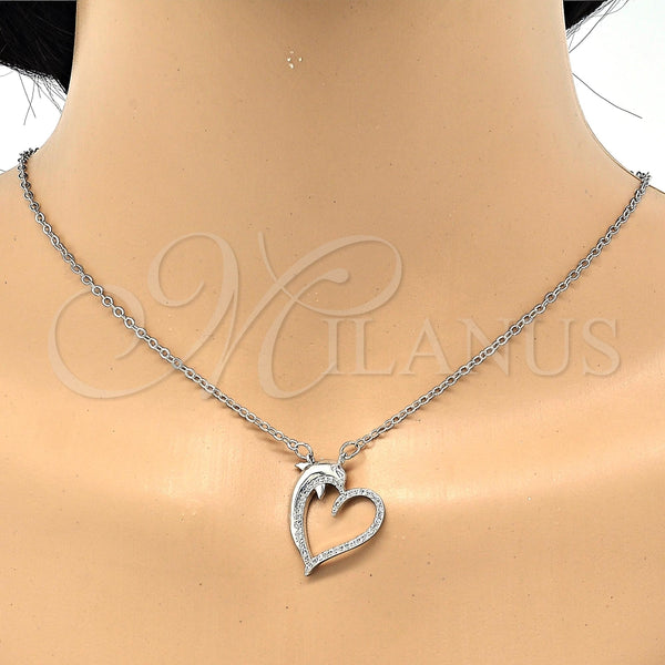 White Gold Filled Necklace — Pendant Necklace Heart and Dolphin Design with White — alternate product view — SKU 118080 | Oro Laminado Blanco collar — Pendant Necklace corazón and Dolphin diseño with blanco — SKU 118080